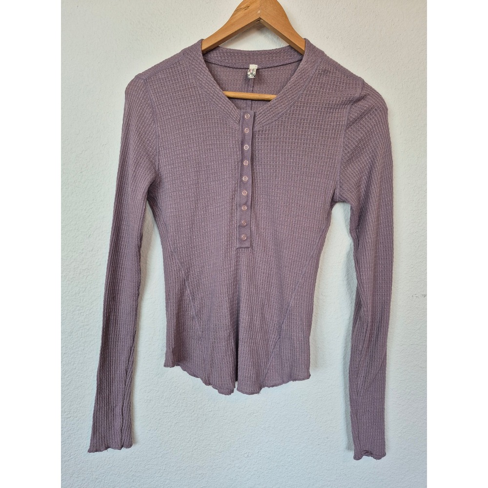 Free People‎ Intimately Waffle Knit Thermal Henley Top Long Sleeve Medium